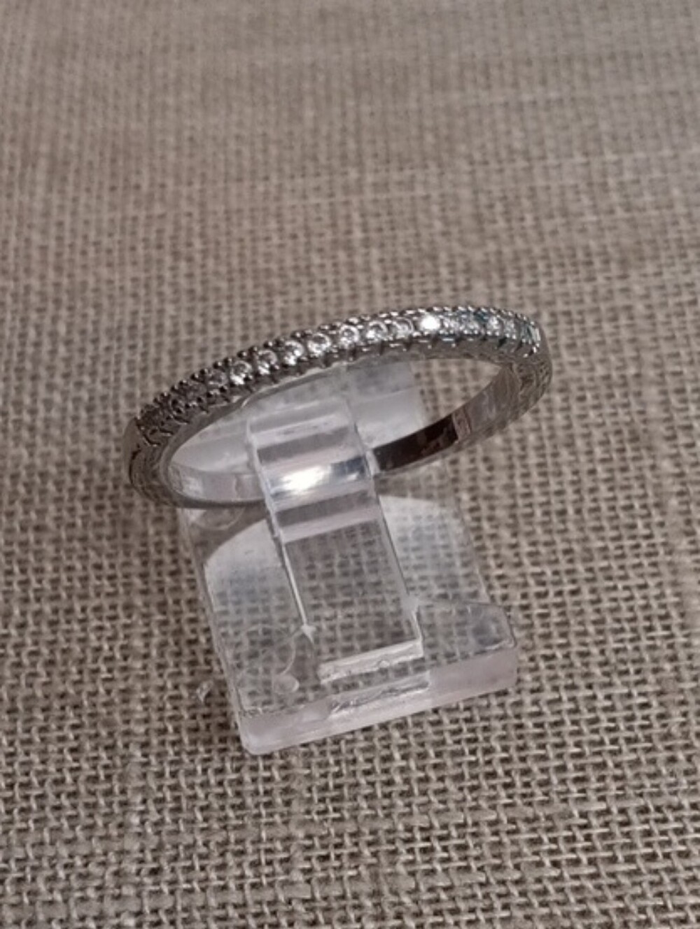 Silver Tone Pavé Eternity Ring with Clear Stones Size 9